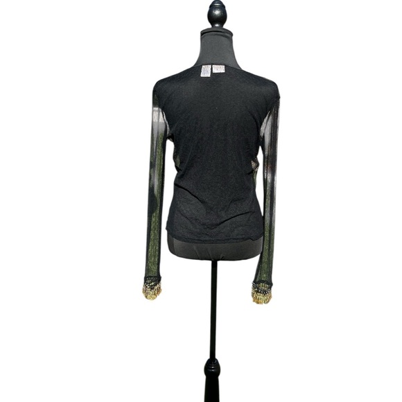 Elegant Black Sheer Women's Top with gold jewelry near the wrist size L - Picture 3 of 4